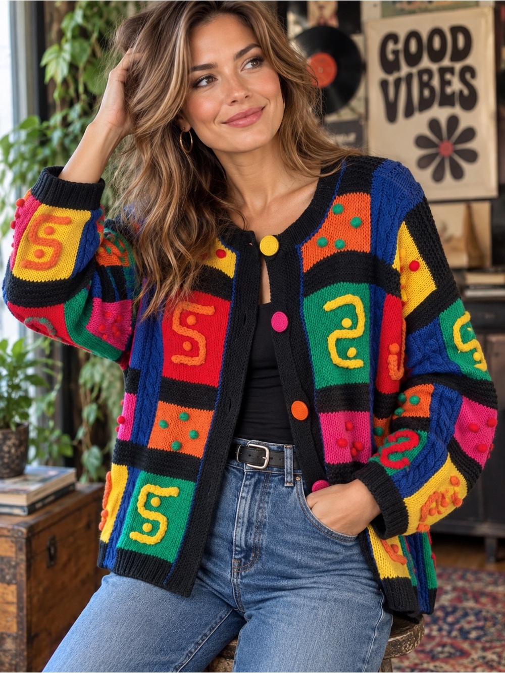 Vintage Fun sport cotton ramie colour block cardigan